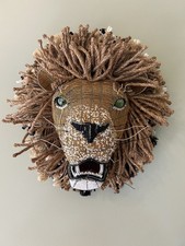 African Beaded Lion Head Wall Sculpture Wire Rope Glass Beads 20in Safari picture