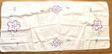 VTG TABLE RUNNER Crochet Edge White Linen 32x15” Handmade Embroidery Dragonfly picture