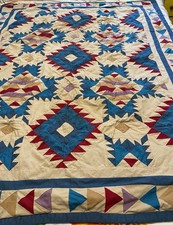 46x56” HANDMADE QUILT.  WESTERN AZTEC.  GEOMETRIC PATCHWORK SOUTHWEST DESIGN. picture