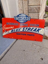 c.1940s Original Vintage Standard Motor Oil Products Sign Metal Blue Streak Gas picture
