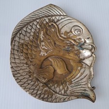 ATQ/VTG Brass Bronze 3D Japanese Carp Koi Fish Footed Trinket Dish Tray   picture