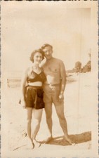 Barefoot Couple on Sandy Shore 1950s Snapshot picture