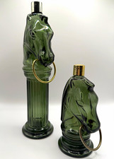 Vintage Avon Green Glass Horse Decanter Lot Pony Post Knight Head Bottle Empty picture
