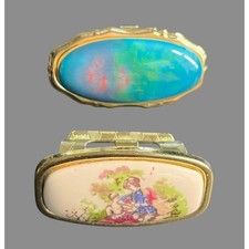 Bundle/Lot of 2, Vintage LIPSTICK HOLDER-MIRROR Ring Gold Tone Courting Couple picture