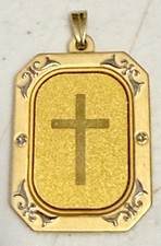 Vintage Pendant Medal Gold Tone Cross Christian 1.25