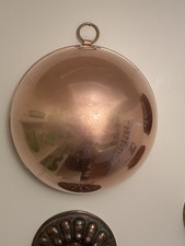 Vintage 12-1/2” X 6-1/2” Heavy Copper Bowl With Rolled Rim Edge Made In France picture