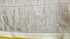 Vintage White Linen Tablecloth Teacloth w/ Hemstitching & Embroidered Dots B508 picture