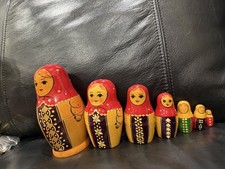 Matryoshka Nesting Dolls Set Traditional Russian Maiden / Babushka Red Yellow picture