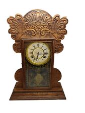 Antique 8 Day Waterbury Kitchen Gingerbread Shelf Clock Pressed Oak picture