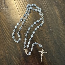 Vintage Sterling Silver Rosary Clear Glass Faceted Beads Crucifix Catholic picture