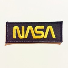 NASA Patch Embroidered Worm Logo Black Gold Space Program 4.25 Inch Badge picture