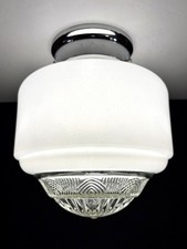 Vintage UNIQUE 1920s-1930's Art Deco Nouveau Glass Shade Ceiling Light Fixture picture