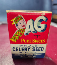 Vintage AG Associated Grocers Celery Seed Spice TIN GREAT ARTWORK AG GIRL picture