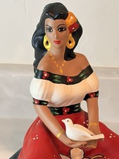 Vintage Mexican Lupita Ceramic Figurine Hand Painted Folk Art Woman w White Dove picture