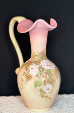 Fenton Burmese Ewer Pitcher Hand Painted with White Roses w/Gold Frit picture