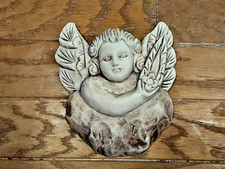Vintage Hand Carved Wood Whitewashed Rustic Angel Cherub Wall Hanging 7.5 x 6.5