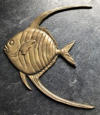 VINTAGE SOLID BRASS TROPICAL ANGEL FISH WALL HANGING DECOR 7” X 7” picture