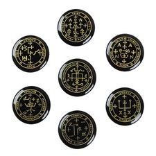 Set of 7 Polished Black Agate Crystal Engraved Magic Archangel Symbols Wicca ... picture