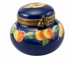 NWOB Limoges Peint Main Inkwell Dark Blue With Fruit Box W/ COA picture