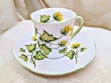 Vintage Shelley Celandine Dainty Demitasse Cup & Saucer Set Yellow Floral Green picture