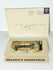Vintage 1954 Esso Christmas Card Promotional Gas Oil Advertising W/Envelope Used picture