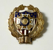 10K Gold VFW Auxillary Enamel Badge Pin & Original Case Past Officer Vintage picture