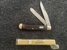 Schrade 293 USA Trapper NOS Vintage Carbon Steel-Jigged Delrin With Box & Paper picture