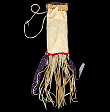 Antique Circa 1900 Iroquois Attributed Medicine Bag Deerskin Trade Cloth Fringe picture