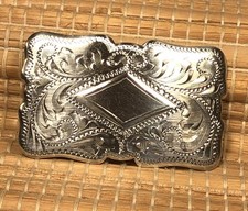 VINTAGE FRONTIER STERLING SILVER HAND ENGRAVED BELT BUCKLE 26 GRAMS BEAUTIFUL picture