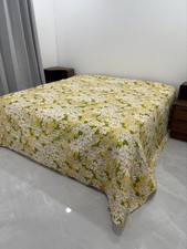 Vtg 60s 70s KING Quilted Bedspread Flower Power Yellow Green picture