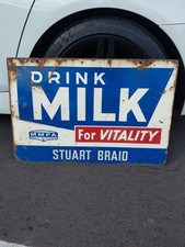 c.1964 Original Vintage Drink Milk Sign Metal 2 Sided For Vitality MMPA Michigan picture