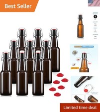 12 oz Amber Swing Top Glass Bottles, Airtight Flip Caps, 9 Pack picture