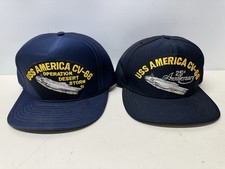 USS America CV-66 Navy Ship Adjustable Hat Lot Of 2 Militaria Black Blue picture