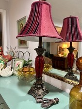 Vintage Hollywood Regency Ruby Red Glass Lamp Table Lamp Antique Art Deco picture