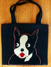 ADORABLE 1940s VTG BOSTON TERRIER Novelty Felt Handbag Purse_Chenille Patch_Dog picture