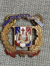 Vintage Trujillo Era Dominican Republic Army hat badge brass and enamel picture