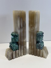 1 Pair Vintage Carved Aztec Mayan Tiki Stone Bookends Onyx 8” RARE picture