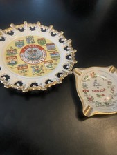 Vintage Canada Souvenir Coats of Arms Plate & Ashtray Canadian Collectibles VTG picture