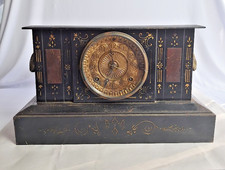 Antique Ansonia Mantel Clock Rams Head Handles & Gilt Accents w/Key Parts Only picture
