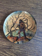 Vtg Harvey Creazioni Italy Enamel on Copper Plate Mid Century Indigenous Hunter picture