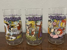 Flintstones 1991 Hardee's 30th Anniversary Vintage Drinking Glasses, Set of 3 picture