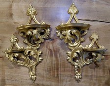 Vintage Pair Florentine Style Ornate Gold Double Wall Shelves picture