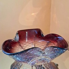 Vtg Angelo Seguso Murano Art Glass Purple Clear Silver and Gold Specks Bowl MCM picture