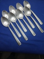 SET 8 OVAL SOUP SPOONS Wallace KINGSTON Glossy 18/10 Stainless FLATWARE RIBBED picture