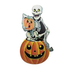 Vintage Inspired DT Halloween SKELETON with Jack o Lantern METAL Porch Sign NEW picture