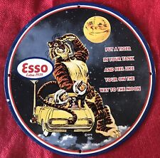 VINTAGE STYLE ESSO 1959”PUT A TIGER IN YOUR TANK”PORCELAIN SIGN 12 INCH ROUND picture