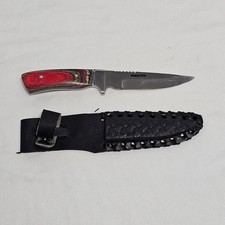Handcrafted Fixed Blade Knife With Multicolored Wood Handle & Black Leather Shea picture