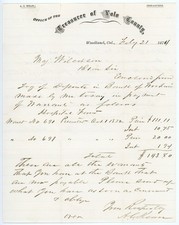 Early Yolo County Woodland CA: Original Treausurer Paper Document Antique - 1874 picture