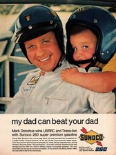 Sunoco My Dad Can Beat Your Dad Mark Donohue and Son Vintage Print Ad 1968 picture
