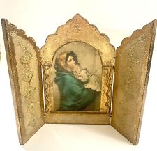 Vintage Florentine Icon Madonna and Child Triptych Gilt Wood Italy 8.5” x 10” picture